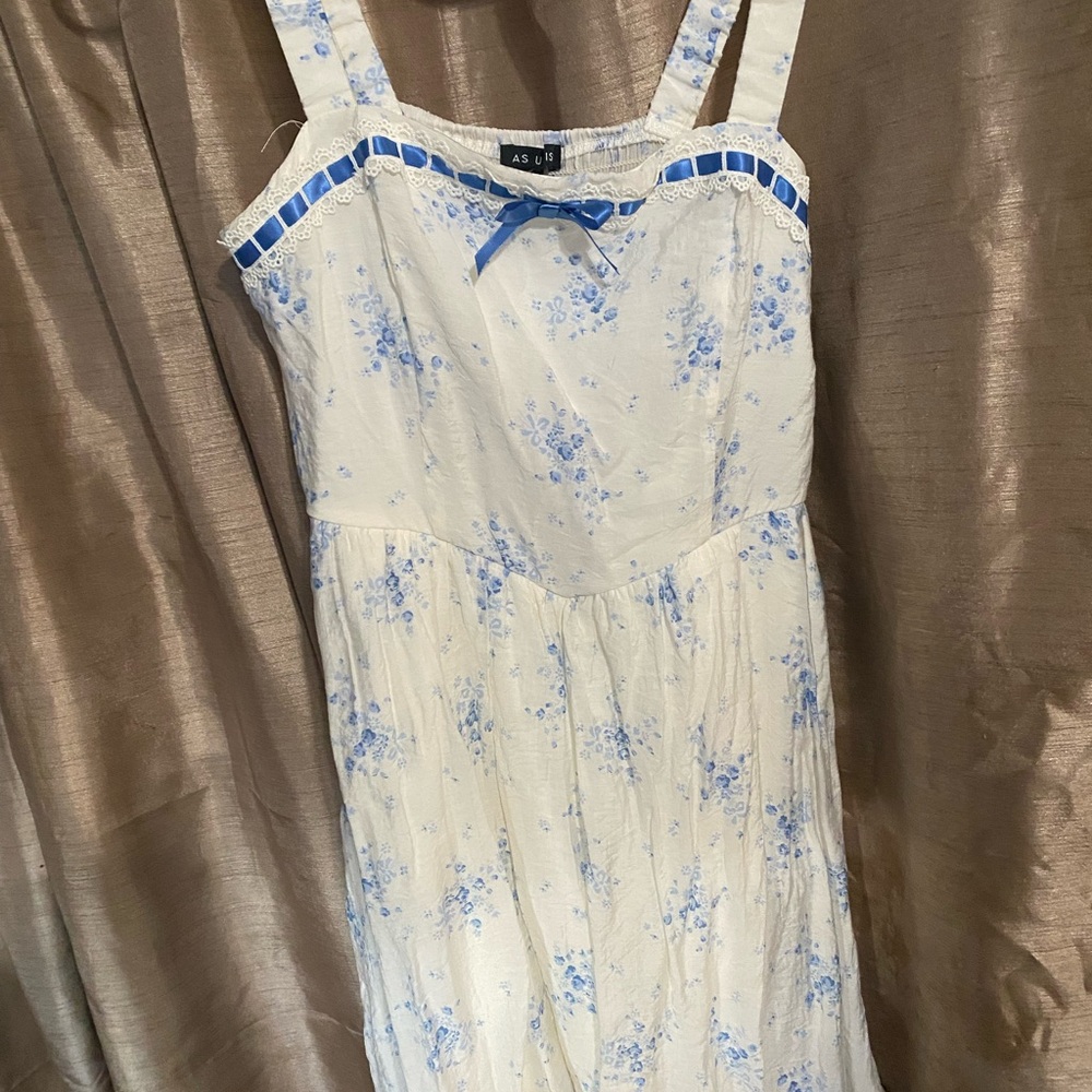 As U Wish Blue and White Sleeveless Sundress